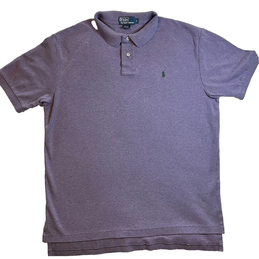 Polo Ralph Lauren Shirt Men's L Purple 100% Cotton Short Sleeve Green Logo